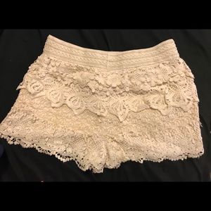 Tiered lace, high- waisted shorts